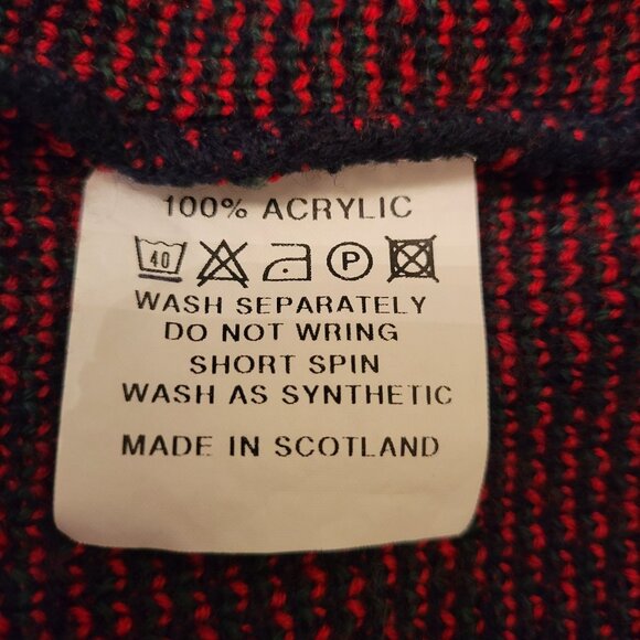 Vintage Rannoch Tartan Plaid Cardigan Sweater S Red Navy Acrylic Scotland - Picture 3 of 6